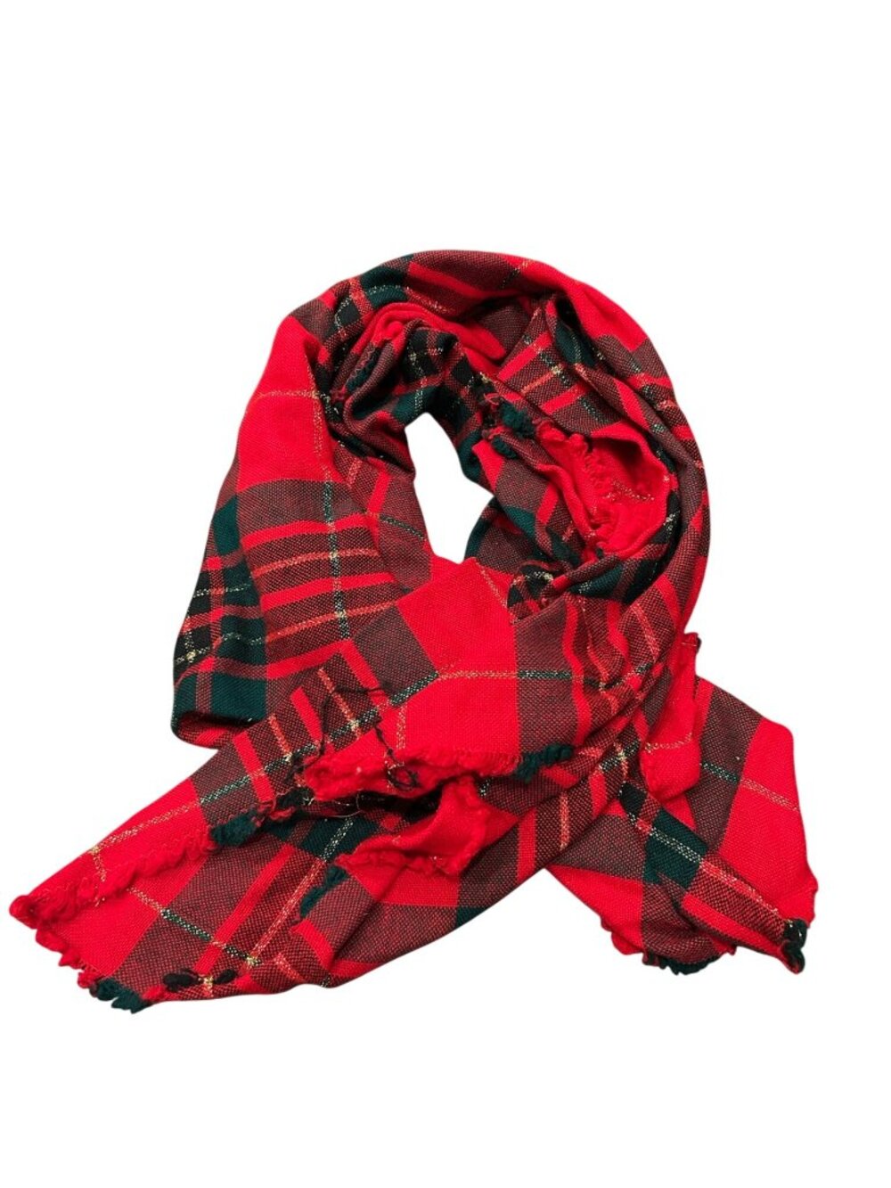 Tartan One Size Red Green Plaid Glitter Scarf Frayed Edge Classic Academia Retro